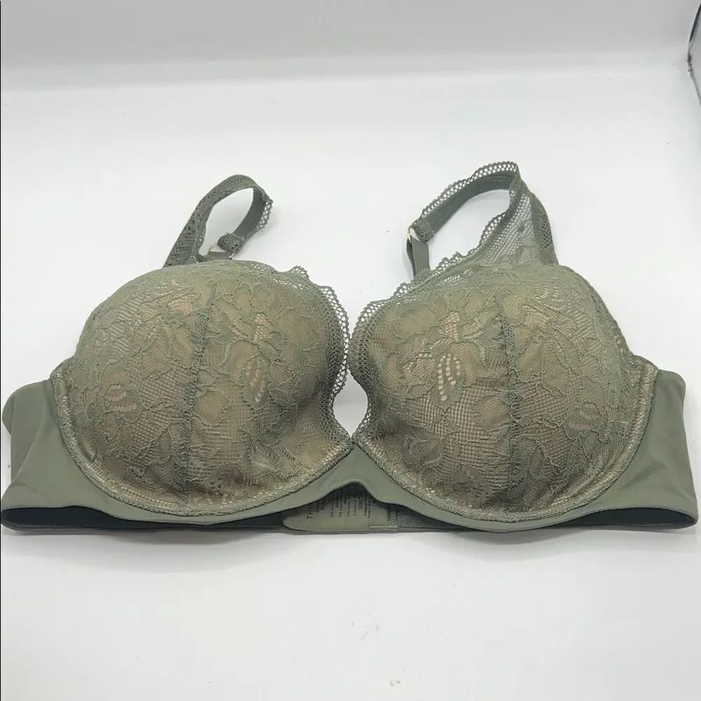 THIRDLOVE Olive Green Graphic Lace Plunge Bra-40D